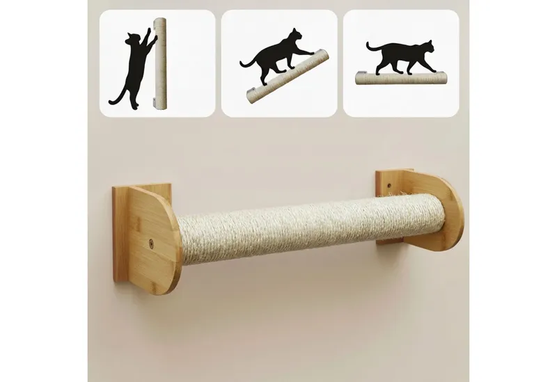 eyepower Kratzbaum zur Wandmontage - 66 cm Wandkratzbaum für Katzen - Sisal Kratzstamm, Sistammstamm Wand - Katzenkratzbaum platzsparend - Kletterwand Katze, Beige, – Produktbild 4 von 5