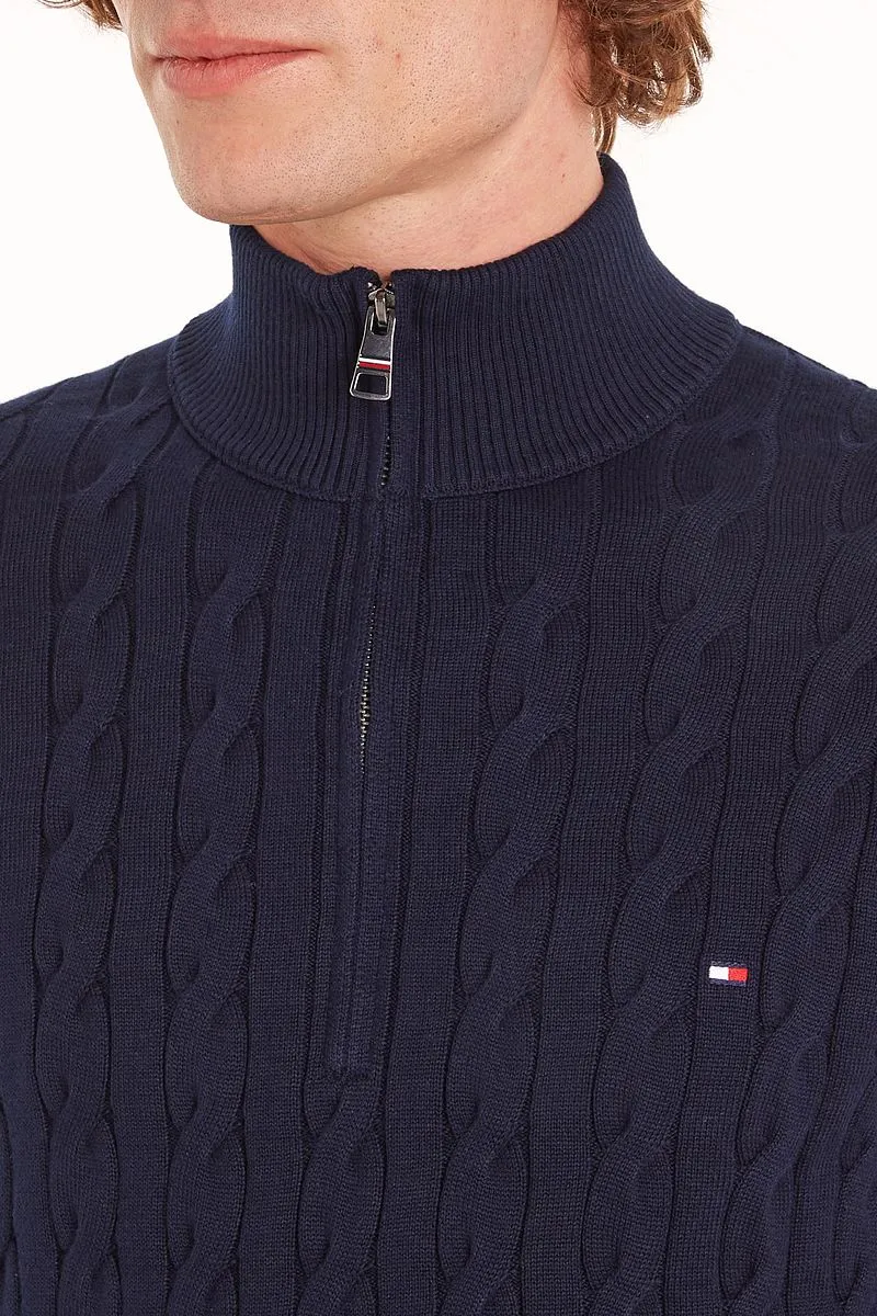 Tommy Hilfiger Tommy Hilfiger Half Zip Pullover Cable Navy - Größe XXL, Dunkelblau, – Produktbild 2 von 4