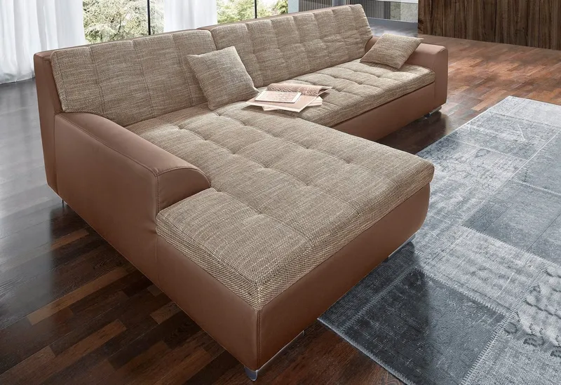 DOMO collection Ecksofa TREVISO viele Bezüge, auch in Cord, L-Form, 267x178 cm, mit Bettfunktion, inkl. Zierkissen, Unser Dauertiefpreis, Beige|braun, – Produktbild 2 von 5