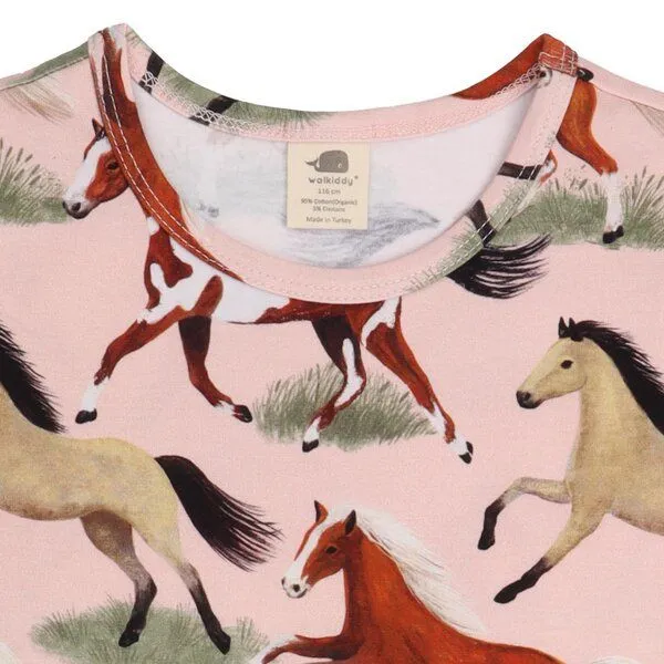 Walkiddy Walkiddy Kinder T-Shirt GOTS-zertifiziert aus Bio-Baumwolle rosa mit Pferde-Motiv, Pink, – Produktbild 3 von 3