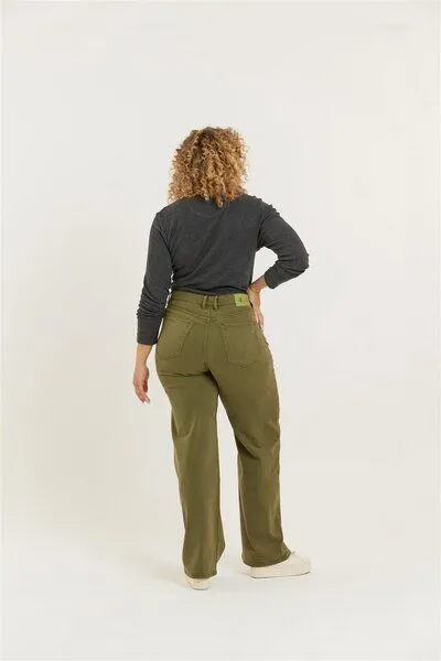 Flax and Loom Flax and Loom Tencel Wide Leg Jeans Modell: Etta, Olive green, – Produktbild 3 von 3