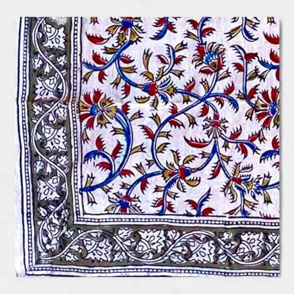 Der Lindwurm Der Lindwurm Kalamkari- Tuch (55x55 cm), Handdruck mit Pflanzenfarben, Blau/rot/creme, – Produktbild 2 von 2