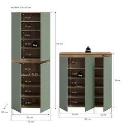 furnling Mehrzweckschrank-Set Sarca - in 5 trendigen Farben, (2-St., bestehend aus Kommode, Universalschrank), 1 Kleiderstange, großzügiger Stauraum durch 19 Fächer, Breite 190 cm – Produktbild 1 von 1
