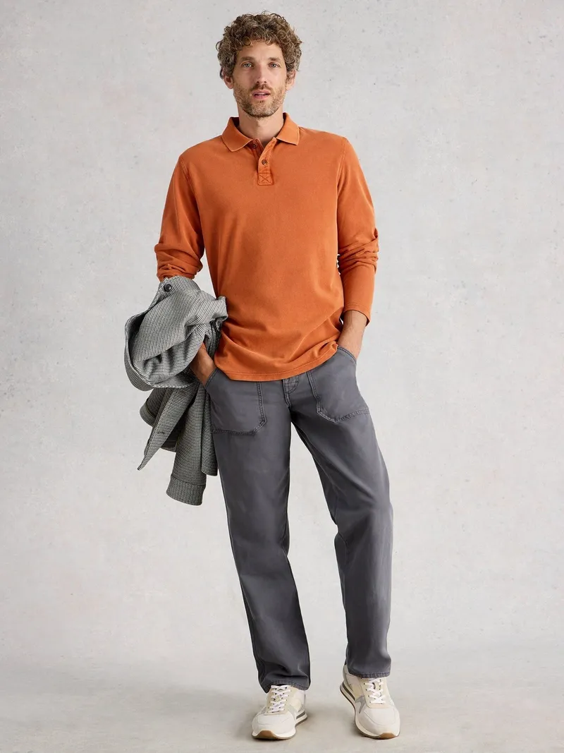 White Stuff Langarm-Polohemd Utility - S/R, Mittelorange, – Produktbild 2 von 4
