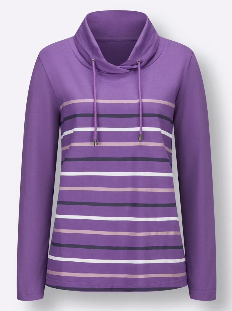 Witt Stehkragenshirt lila-geringelt, Lila-geringelt, – Produktbild 1 von 2