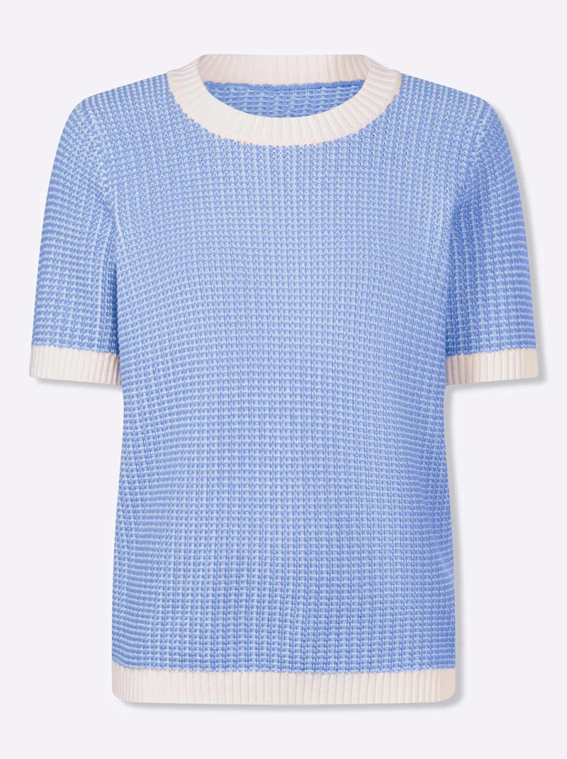 Witt Kurzarmpullover, Himmelblau-ecru-gemustert, – Produktbild 1 von 2