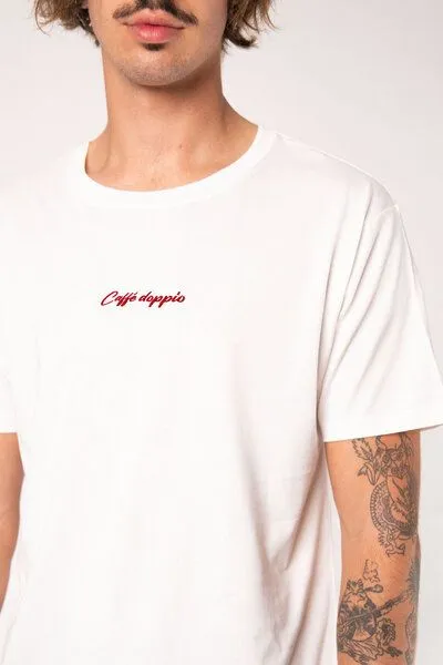 Coffee Fashion Coffee Fashion Caffé doppio | Besticktes Organic Baumwoll T-Shirt, Weiss, – Produktbild 1 von 3
