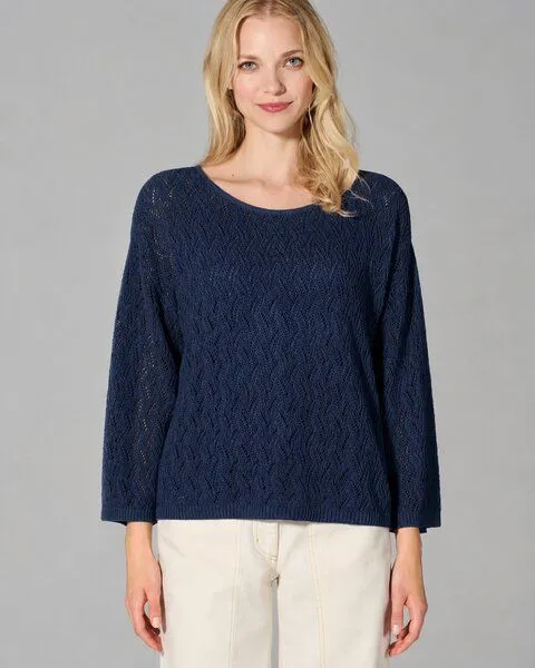 HempAge HempAge Ajoure Pullover Hanf/Biobaumwolle, Navy (blau), – Produktbild 2 von 4