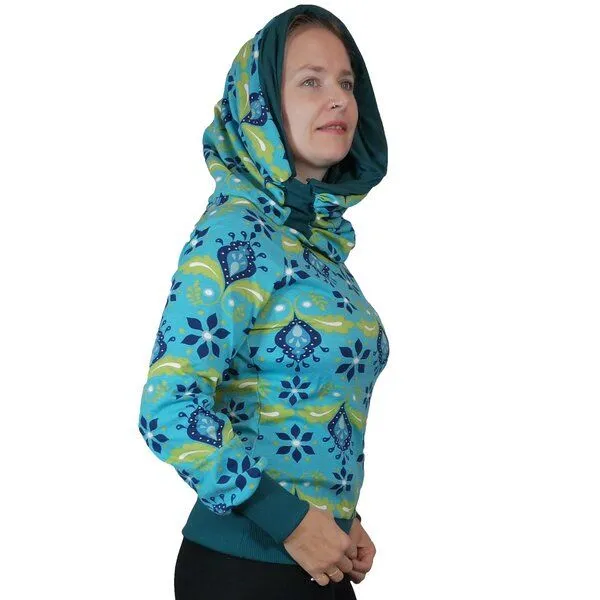 liebewicht liebewicht Kapuzenpullover Longshirt KapOn Jersey gemustert blau/bunt kurz – Produktbild 2 von 4
