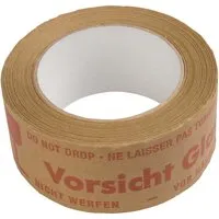 Kraftpapier-Packband mit Aufdruck "Vorsicht Glas", 50 mm x 50 m, rot auf braun – Produktbild 1 von 1