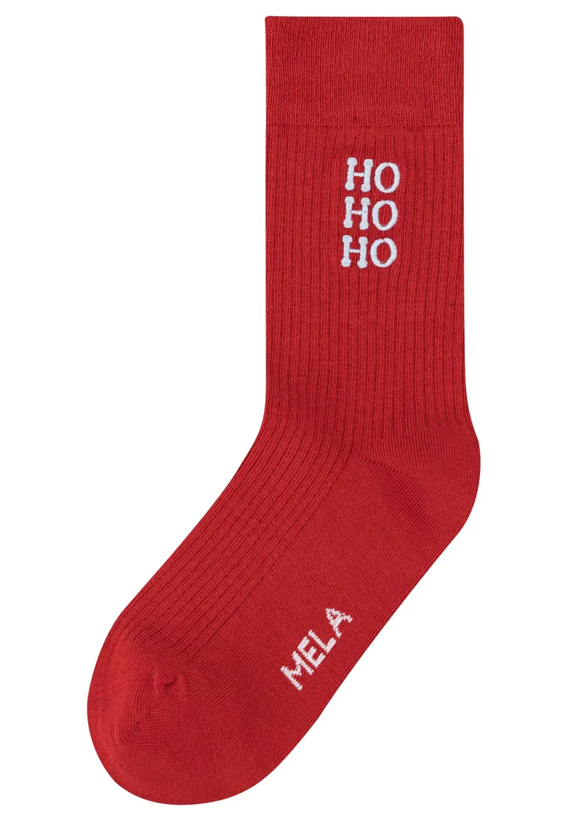 MELA MELA Gerippte Socken mit Stickerei, 1er Pack, Pomegranate/hohoho, – Produktbild 1 von 1