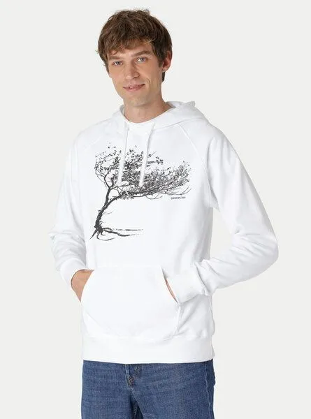 Peaces.bio - handbedruckte Biomode Peaces.bio - handbedruckte Biomode Bio-Herren-Kapuzensweater Windytree, Weiß, – Produktbild 2 von 2