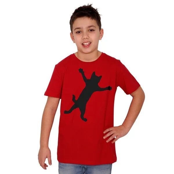 HANDGEDRUCKT HANDGEDRUCKT "Klammerkatze" Unisex Kinder T-Shirt, Red, – Produktbild 1 von 2
