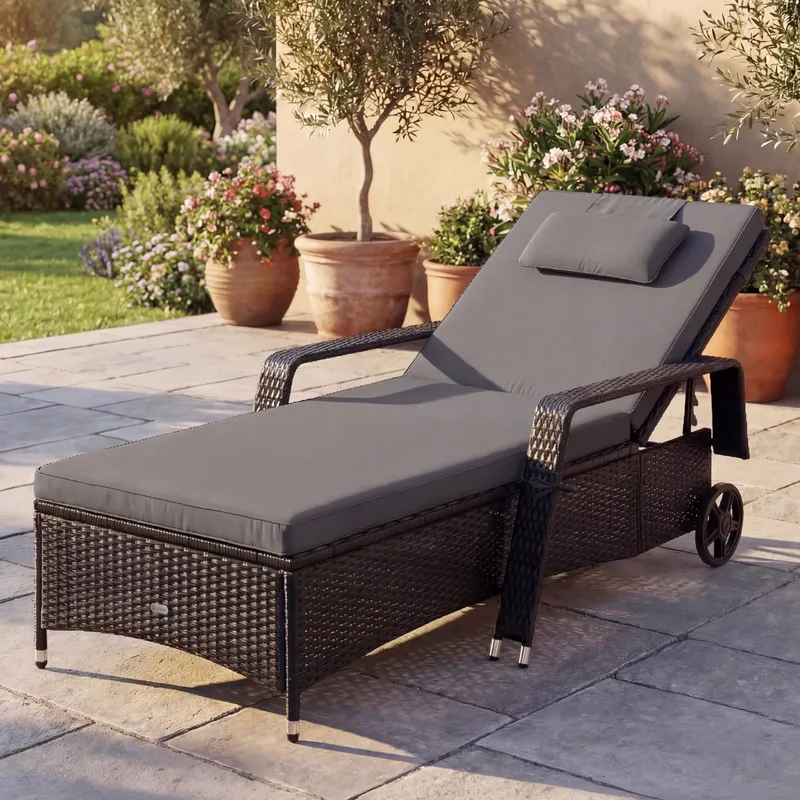 Casaria® Casaria® Polyrattan Gartenliege 193x90x43cm, Schwarz, – Produktbild 2 von 2