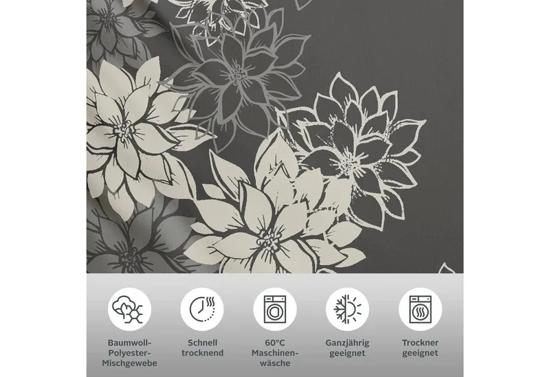 OTTO home Bettwäsche Susan in Gr. 135x200 oder 155x220 cm, Polycotton recycelt, 2 teilig, in verschiedenen Qualitäten, romantische Bettwäsche mit Blumen, Grau, – Produktbild 3 von 5
