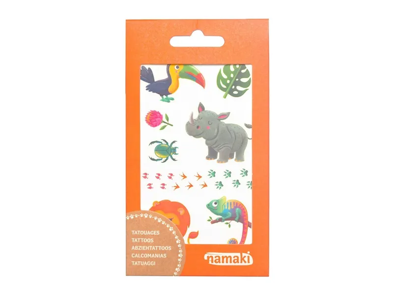 Namaki Bio Kindertattoos Tierwelt, 2 Blatt pro Set Maße 8,50 x 15 cm, Mehrfarbig, – Produktbild 1 von 1