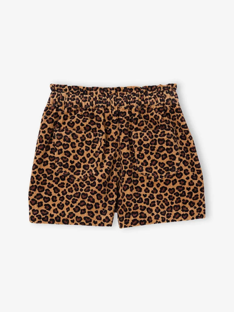 Vertbaudet Mädchen Paperbag-Shorts aus Cord leo, Braun leo, – Produktbild 3 von 4