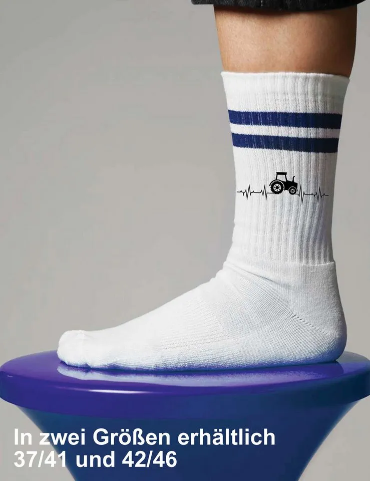 Youth Designz Tennissocken Unisex Socken "Heartbeat Traktor" Aufdruck lustig Geschenk Statement mit verstärkter Verse und Zehenbereich, Blau, – Produktbild 2 von 5