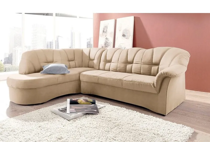 DOMO collection Ecksofa Papenburg, zeitlose Rückensteppung, elegante Armlehne, L-Form, mit Ottomane, wahlweise mit Bettfunktion, OTTOs Choice, Beige, – Produktbild 2 von 8