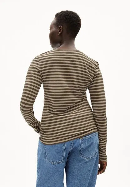 ARMEDANGELS ARMEDANGELS ENRICCAA STRIPES Damen Longsleeve Slim Fit aus Bio-Baumwolle, Gravel-dried moss, – Produktbild 2 von 4