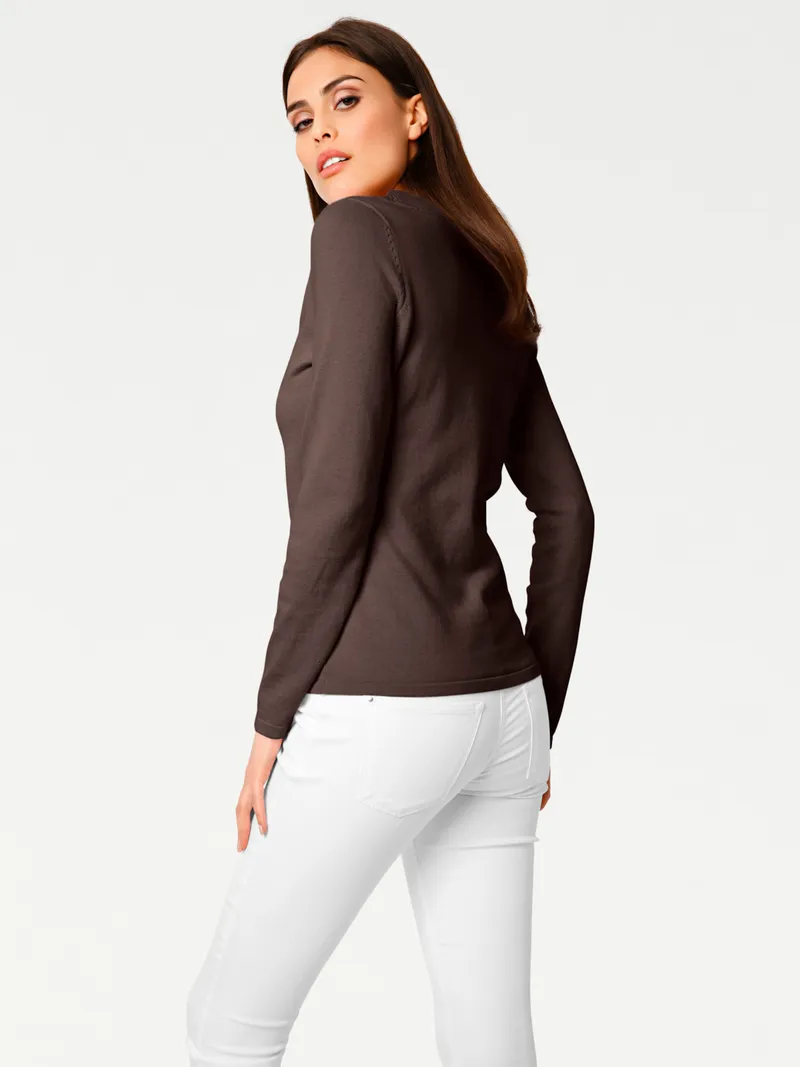 heine V-Ausschnitt-Pullover schokobraun, Schokobraun, – Produktbild 1 von 2