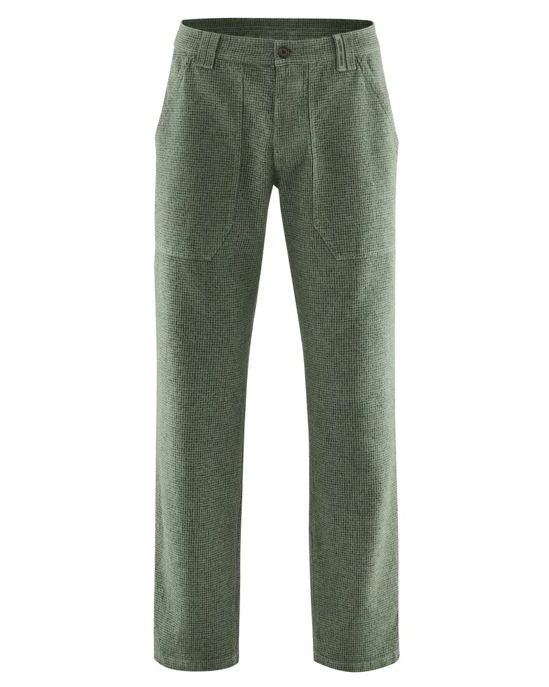 HempAge Hempage Herren vegan Hose Mit Hahnentrittmuster Moosgrün, Grün, – Produktbild 1 von 2