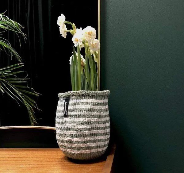 Mifuko Mifuko KIONDO Körbe XS - Sisal/Papier Aufbewahrungs- & Pflanzkorb, Stripes (grün), – Produktbild 4 von 4