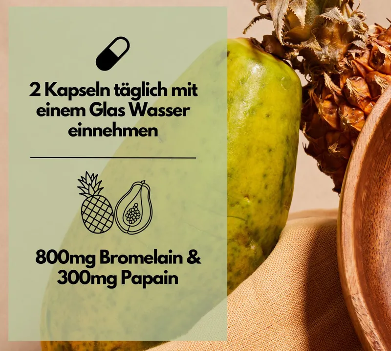 Enzym Komplex, mit 800mg Bromelain, 300mg Papain, Rutin & Selen Kapseln, 156 g – Produktbild 1 von 5