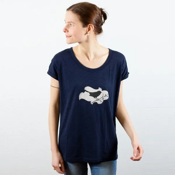 Spangeltangel Spangeltangel Damenshirt "Vogelfreund", T-Shirt, gedrucktes Tier-Motiv, für Frauen, Natur, Mode, nachhaltig, Blau, – Produktbild 2 von 3