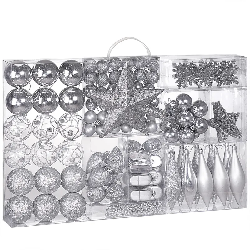 Casaria® Weihnachtskugeln Silber 102-tlg in matt glänzend & glitzernd, Silber, – Produktbild 1 von 2
