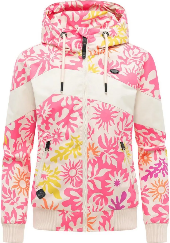 ragwear ragwear Outdoorjacke Nuggie Block Flower modische Damen Freizeitjacke mit floralem Print, Rosa, – Produktbild 2 von 5