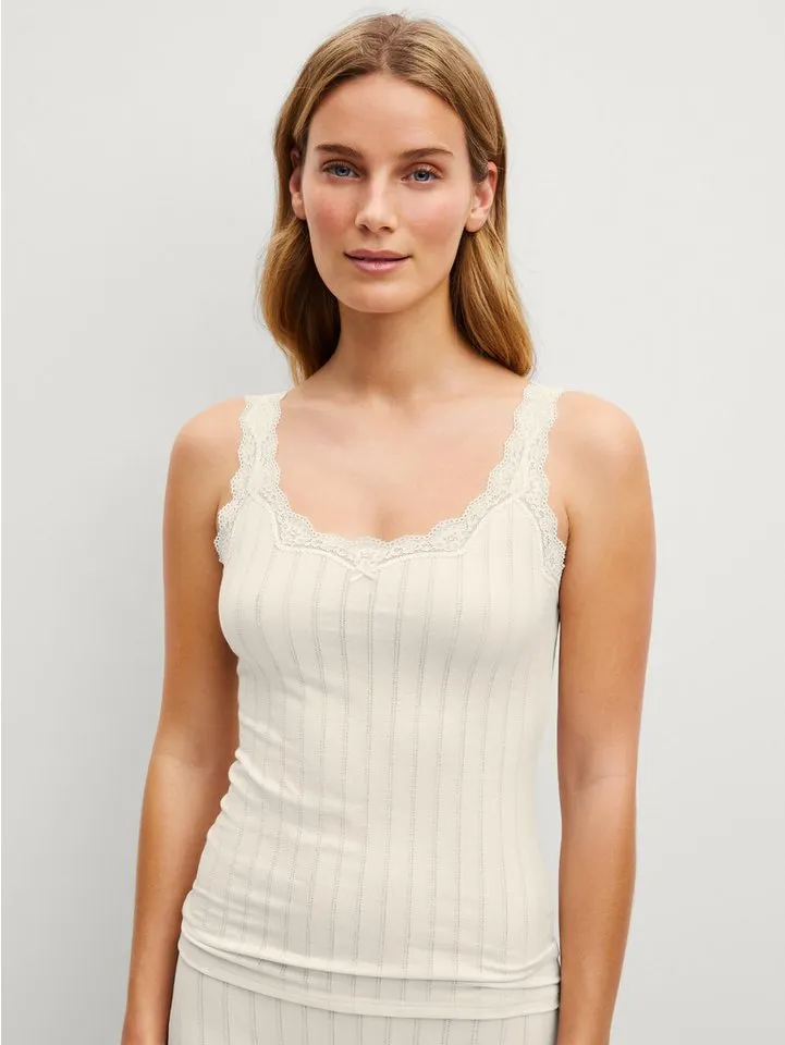 CALIDA CALIDA Trägertop Etude Toujours zarte Spitze, Nadelstreifen-Design, Cotton-Mix, elastisch, Beige, – Produktbild 1 von 5