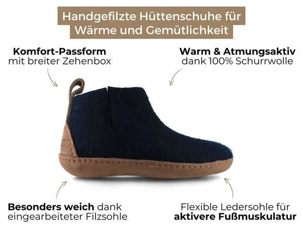 WoolFit WoolFit Yeti Filzboots hohe Hausschuhe mit Ledersohle, handgefilzt aus 100% Wolle, Blau, – Produktbild 2 von 3