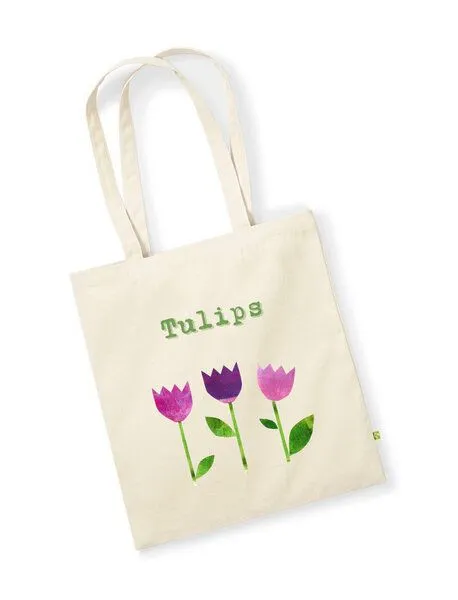 MelaDi MelaDi Tragetasche / Tote Bag aus Biobaumwolle - Tulpen auf Naturweiß – Produktbild 2 von 3