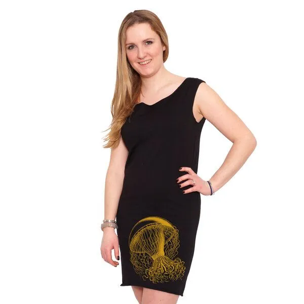 HANDGEDRUCKT HANDGEDRUCKT "Medusa" Bio-Kleidchen, Schwarz, – Produktbild 1 von 3