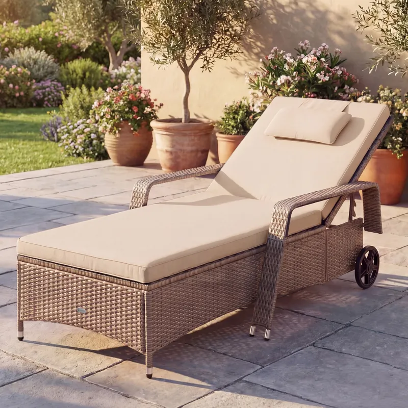 Casaria® Casaria® Polyrattan Gartenliege 193x90x43cm, Creme, – Produktbild 2 von 2