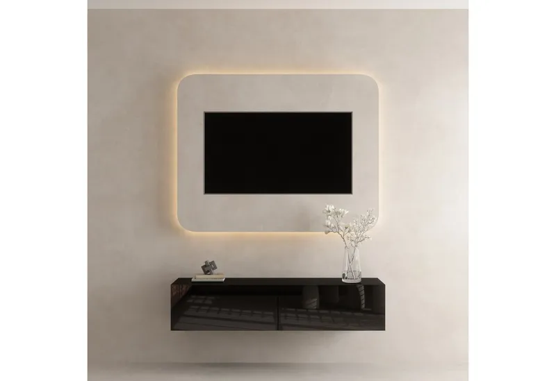 Planetmöbel TV-Schrank West TV-Board, Fernsehtisch 140 cm lang, TV-Lowboard (für Fernseher bis 65 Zoll, TV Schrank viel Stauraum, sideboard hängend, Fernsehschrank 140 x 30 x 37,5 cm) schwarz, Schwarz, – Produktbild 3 von 4
