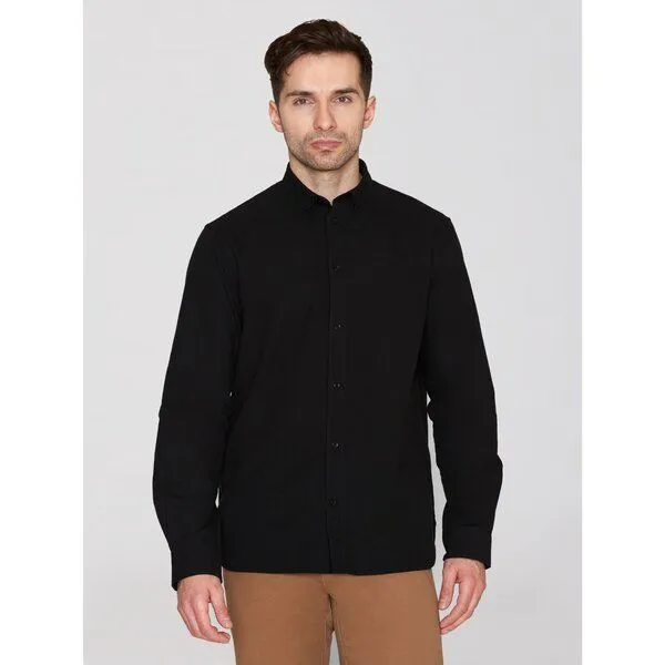 KnowledgeCotton Apparel KnowledgeCotton Apparel Regular Hemd HARALD Small Owl Oxford aus Bio-Baumwolle - ROC/GOTS/Vegan, Schwarz (black) jet, – Produktbild 1 von 1