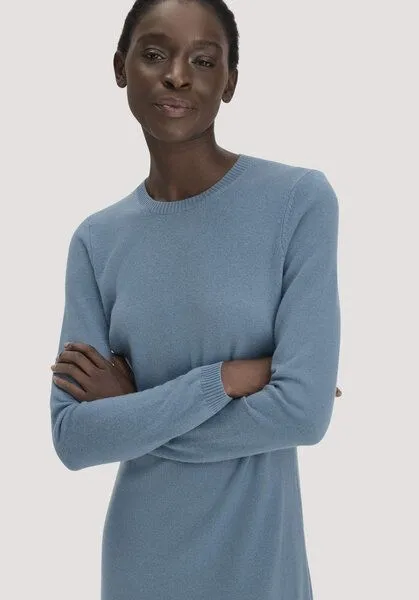 hessnatur hessnatur Strickkleid Regular aus Bio-Schurwolle mit Cashmere, Kristallblau, – Produktbild 2 von 4