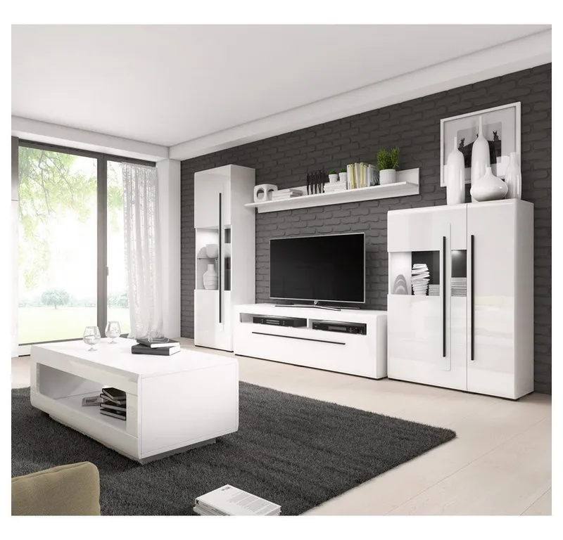 Lomadox Wohnwand TURDA-83, (5-St), moderner Stil inkl. LED Beleuchtung und Couchtisch, Weiß, – Produktbild 1 von 5
