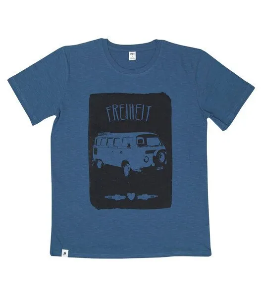 päfjes päfjes Bus Freiheit Vanlife - Fair gehandeltes Männer T-Shirt - Slub, Blau, – Produktbild 2 von 3