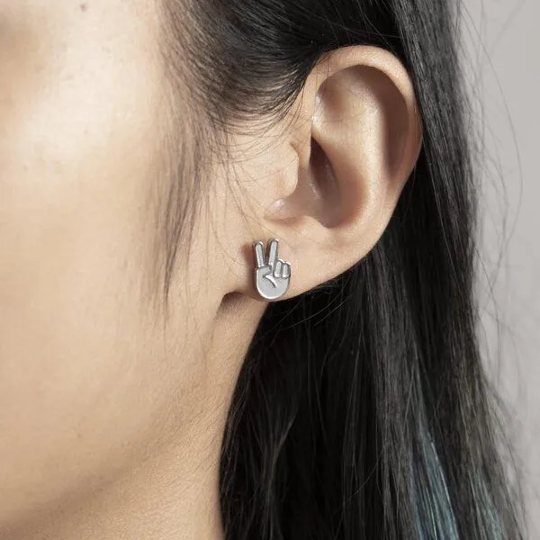 Fyngers Fyngers Ohrstecker aus chirurgischen Edelstahl hochglanzpoliert PEACE, Silber, – Produktbild 2 von 6