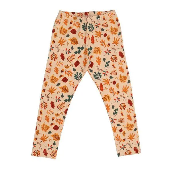 Walkiddy Kinder Leggings Bio-Baumwolle GOTS Autumn Leaves von Walkiddy, bequeme Hose mit herbstlichem Blätterprint, elastischem Bund, hautfreundlich, nachhaltig produziert für Alltag und Kita, Beige, – Produktbild 1 von 3