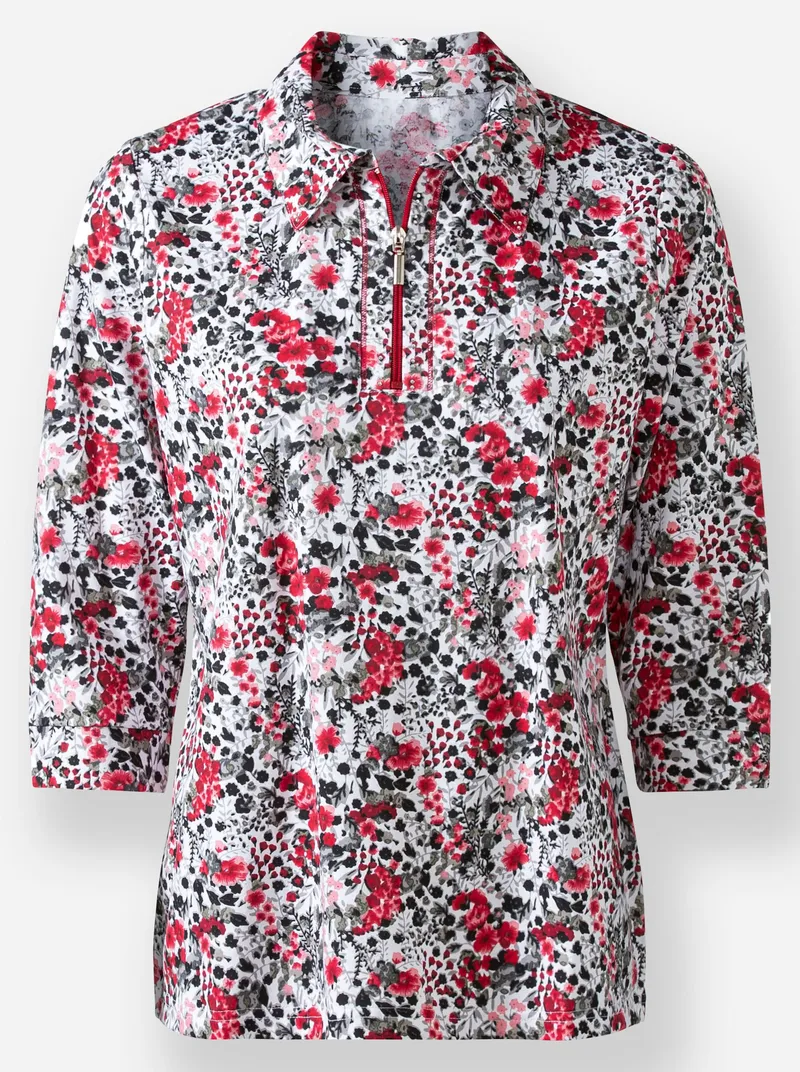 Witt Poloshirt rot-ecru-bedruckt, Rot-ecru-bedruckt, – Produktbild 1 von 2