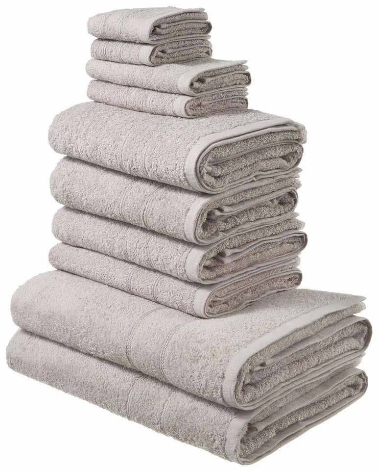 OTTO home Handtuch Set Inga, 3 Qualitäten, Duschtücher, Handtücher, Gästetücher, Seiftücher, Walkfrottier (10-St), Handtücher mit feiner Bordüre, 100% Baumwolle, Grau, – Produktbild 7 von 8
