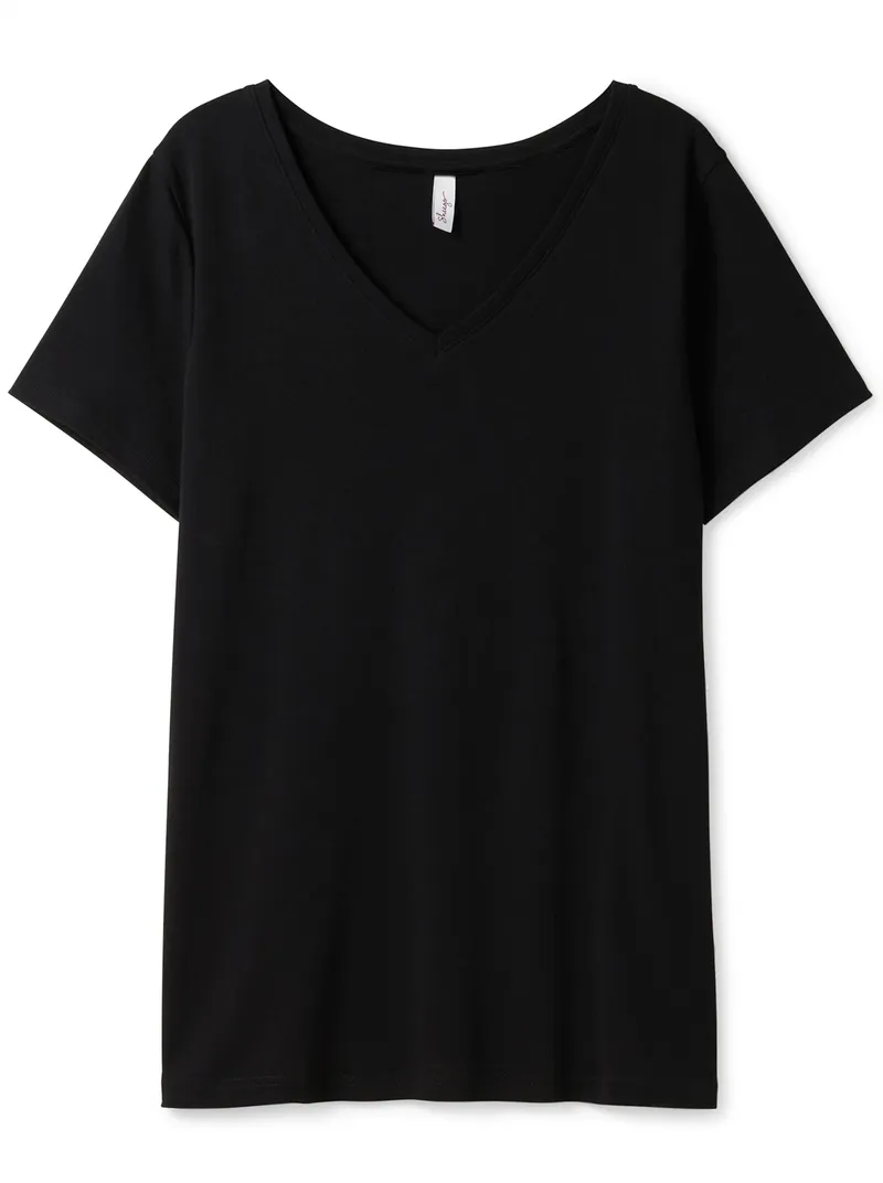 sheego T-Shirt schwarz + mohnrot, Schwarz + mohnrot, – Produktbild 1 von 2