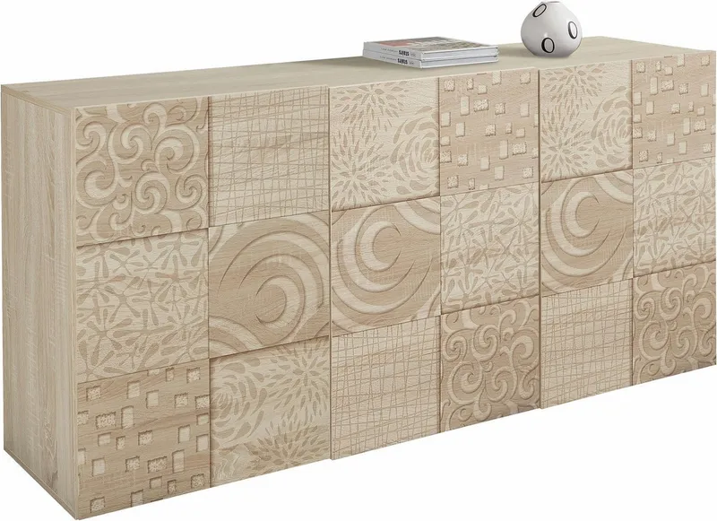Home affaire Sideboard Miro, Breite 181 cm mit dekorativem Siebdruck, Beige, – Produktbild 3 von 8