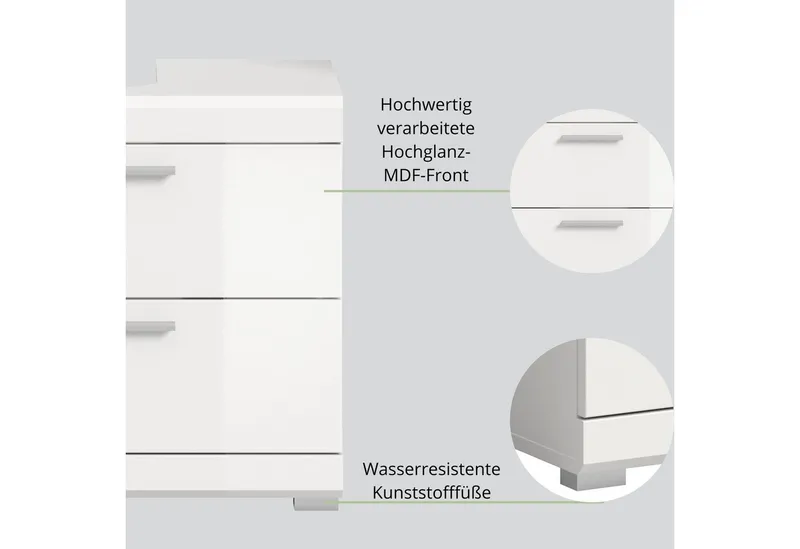 furnling Waschbeckenunterschrank Scott 2 Schubladen, Badmöbel, Badschrank, Badunterschrank, 60 cm breit, Weiß, – Produktbild 4 von 5