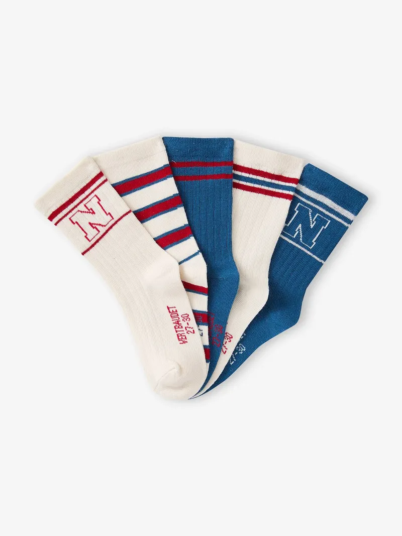 Vertbaudet 5er-Pack Socken mit College-Motive Jungen, Wollweiß, – Produktbild 2 von 2