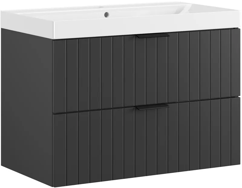 welltime Waschtisch HARMONY mit Waschbecken, Breite 60 oder 80cm, modernes Design, Schrank mit 2 Schubladen, Soft-Close-Function, Paneeloptik, Schwarz, – Produktbild 1 von 5